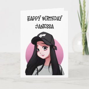 Happy Birthday (Name hinzufügen) Anime Girl Karte