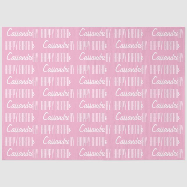 Happy Birthday Name Pink Tissue Paper Seidenpapier (Vorderseite)