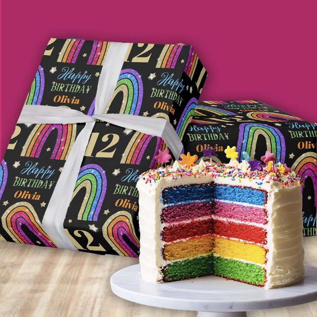 Happy Birthday Name Rainbow Wrapping Paper Geschenkpapier (Von Creator hochgeladen)