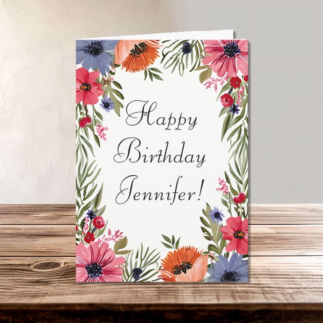 Happy Birthday Name Summer Blume Poppies Floral Karte (Von Creator hochgeladen)