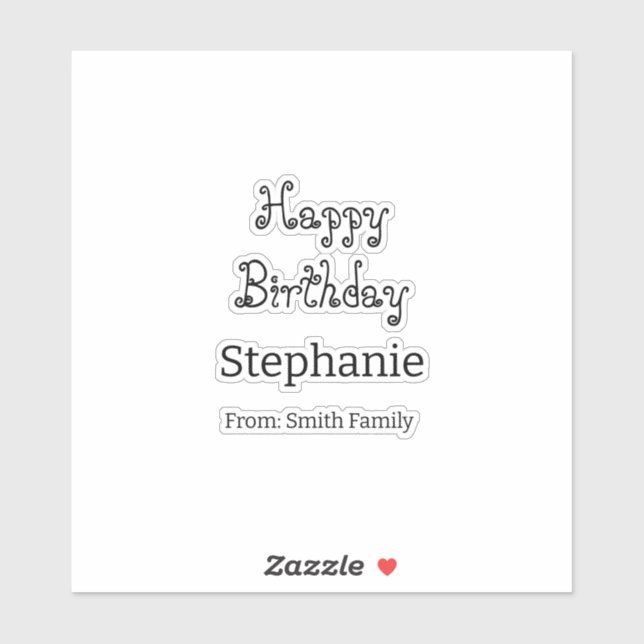 Happy Birthday Name Typografie Modern Simple Aufkleber (Blatt)