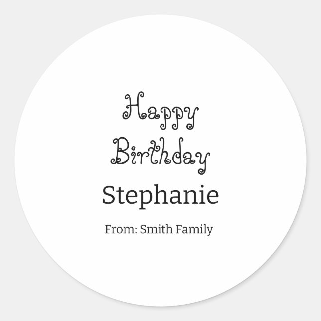 Happy Birthday Name Typografie Modern Simple Runder Aufkleber (Vorderseite)