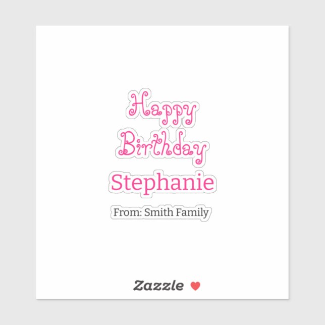 Happy Birthday Name Typografie Pink Moderne Aufkleber (Blatt)