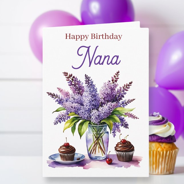 Happy Birthday Nana | Lilacs and Cupcakes Karte (Von Creator hochgeladen)