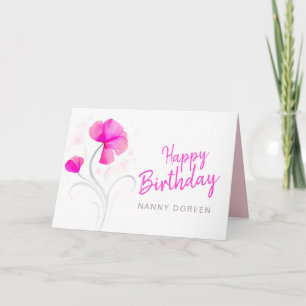 Happy Birthday Nanny Aquarell Rosa Wildblume Karte