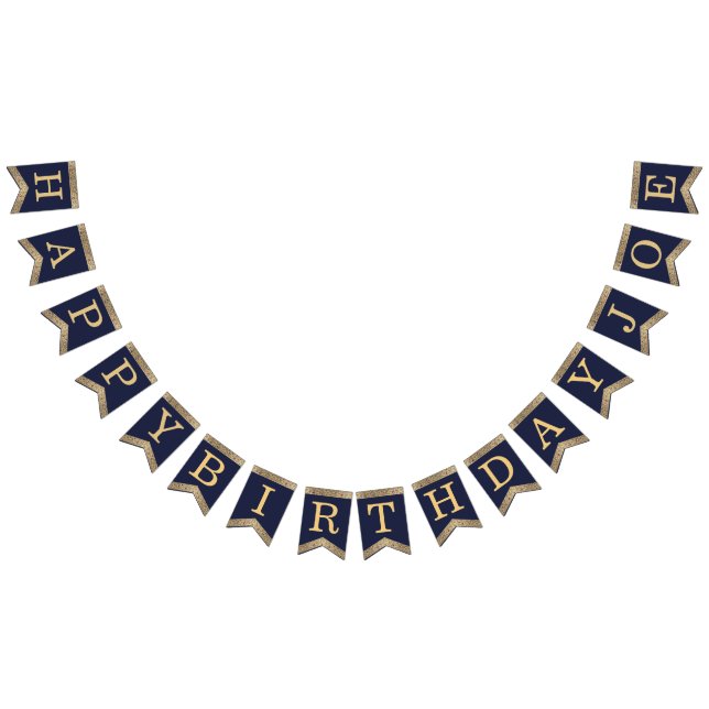 Happy Birthday Navy Blue Gold 3 Briefe Name Joe Wimpelkette (Alle)
