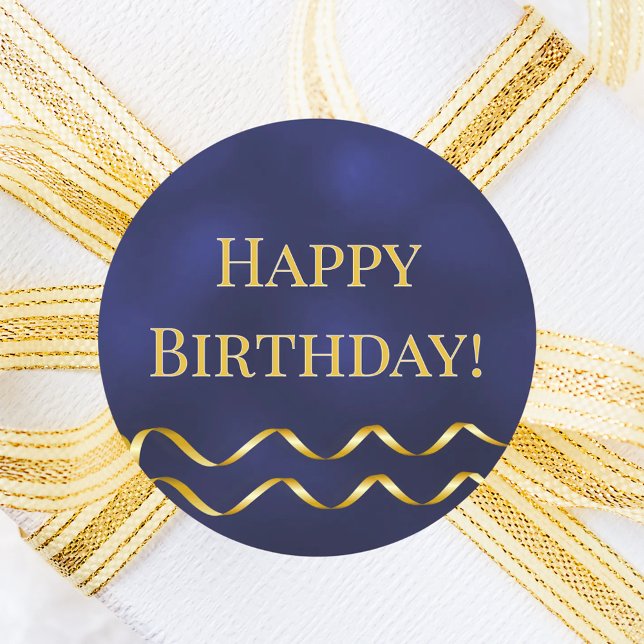 Happy Birthday navy blue gold decor Runder Aufkleber (Von Creator hochgeladen)