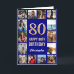 Happy Birthday Navy Blue & Gold Foto Collage Karte<br><div class="desc">80. Happy Birthday Navy Blue und Gold Foto Collage Geburtstagskarte. Für weitere Anpassungen klicken Sie bitte auf die Schaltfläche "Anpassen" und verwenden Sie unser Designwerkzeug, um diese Vorlage zu ändern.</div>