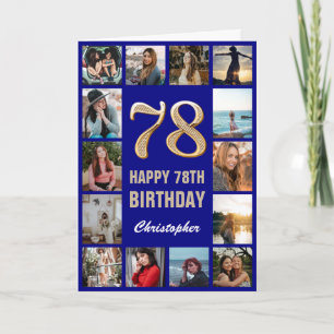Happy Birthday Navy Blue & Gold Foto Collage Karte