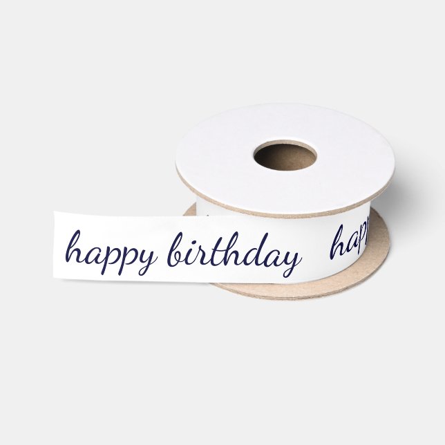 Happy Birthday Navy Blue Script Typografie Satinband (Spule)
