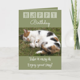 Happy Birthday nehmen Sie es leicht Katz Foto grün Karte