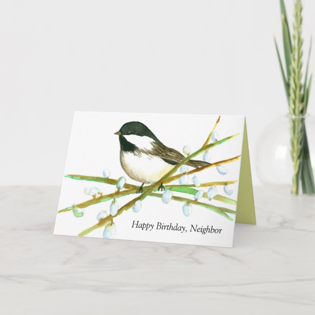 Happy Birthday Neighbor Chickadee Bird Karte (Vorderseite)