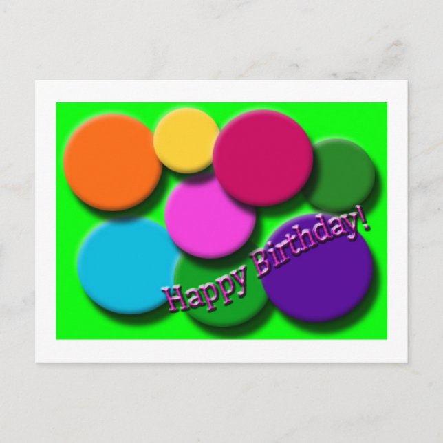 Happy Birthday Neon Punkte Postkarte (Vorderseite)