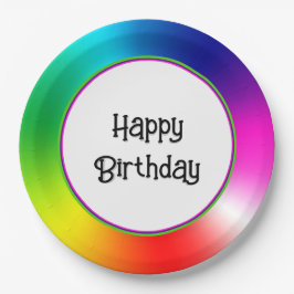 Happy Birthday Neon Rainbow Vortex Pappteller