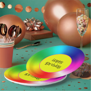 Happy Birthday Neon Rainbow Vortex Pappteller
