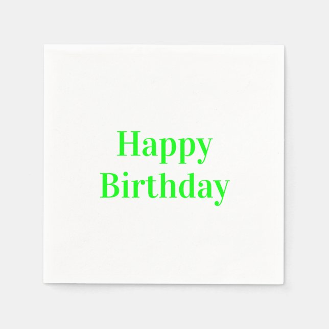 "Happy Birthday" neongrünes weißes Party Serviette (Vorderseite)