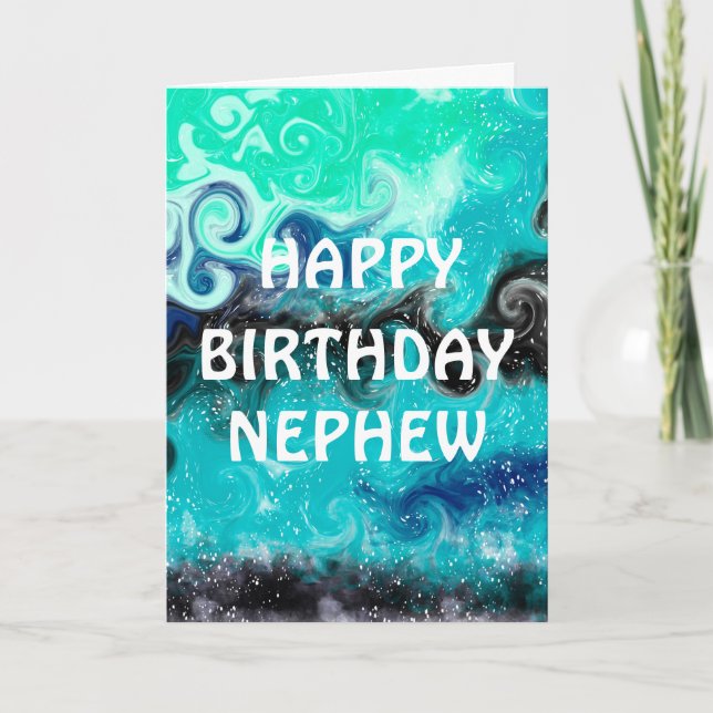 Happy Birthday Nephew | Blau, Aquamarin und schwar Karte (Vorderseite)