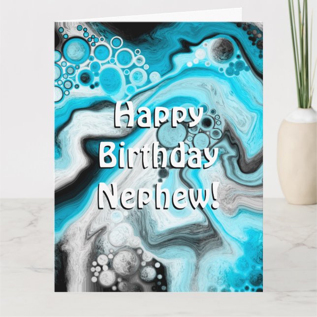 Happy Birthday Nephew | Blaue und weiße Blasen Karte (Vorderseite)
