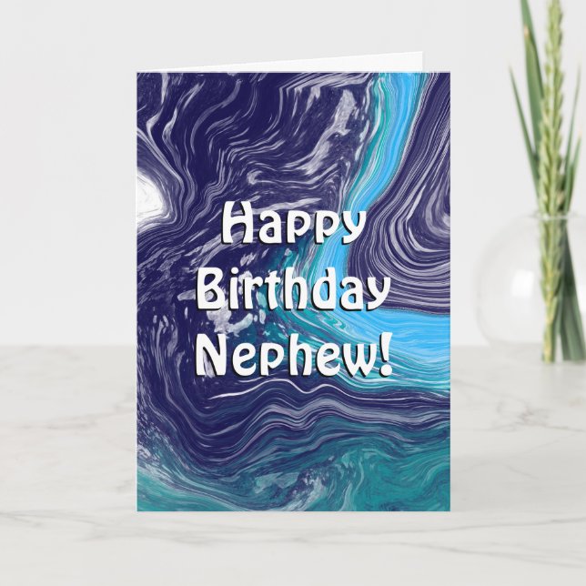 Happy Birthday Nephew | Blauer und weißer Marmor Karte (Vorderseite)