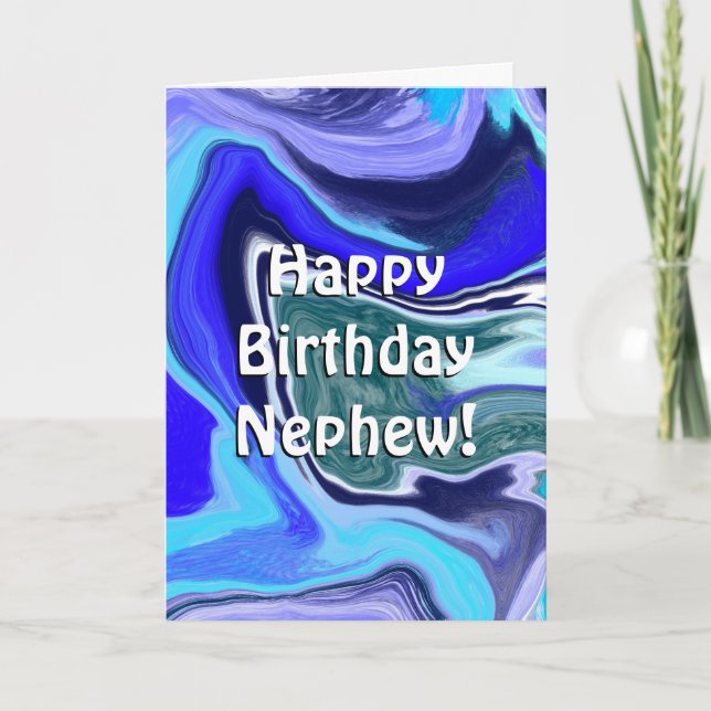 Happy Birthday Nephew | Blauer und weißer Marmor Karte (Vorderseite)