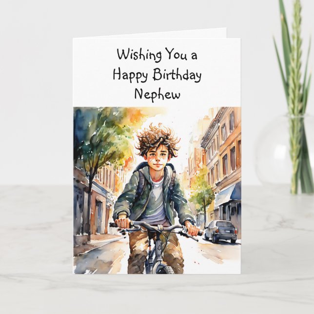 Happy Birthday Nephew | Junge auf dem Fahrrad in d Karte (Vorderseite)