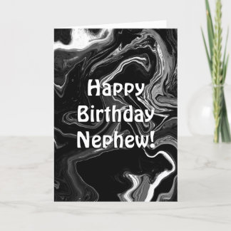 Happy Birthday Nephew | Schwarzer und weißer Marmo Karte