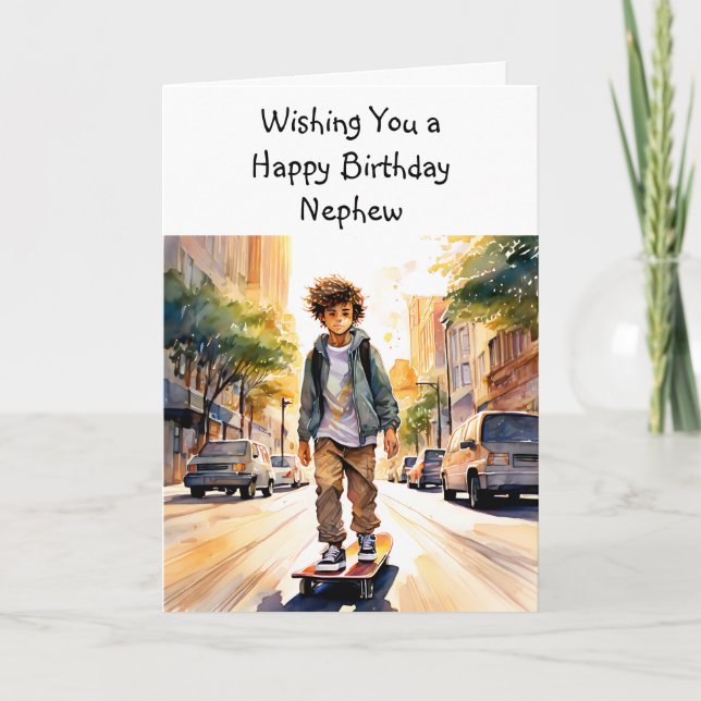 Happy Birthday Nephew | Skateboarder Karte (Vorderseite)