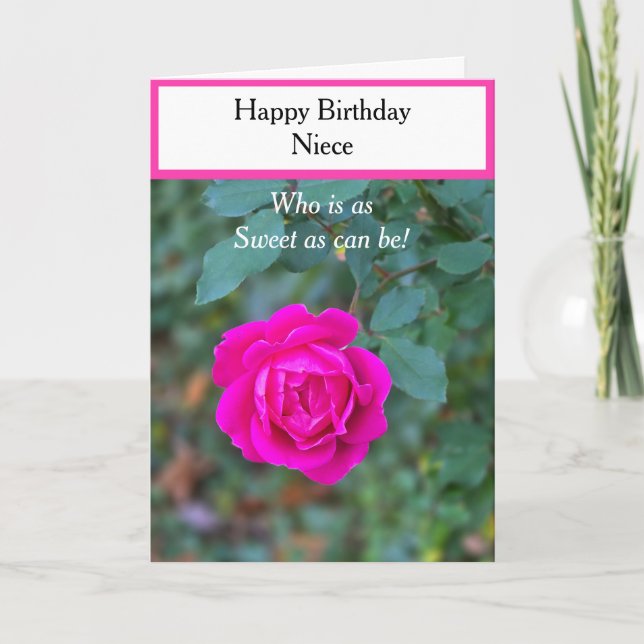 Happy Birthday Niece Bright Pink Rose Cupcake Karte (Vorderseite)