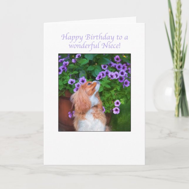 Happy Birthday Niece Cavalier King Charles Doggie Karte (Vorderseite)