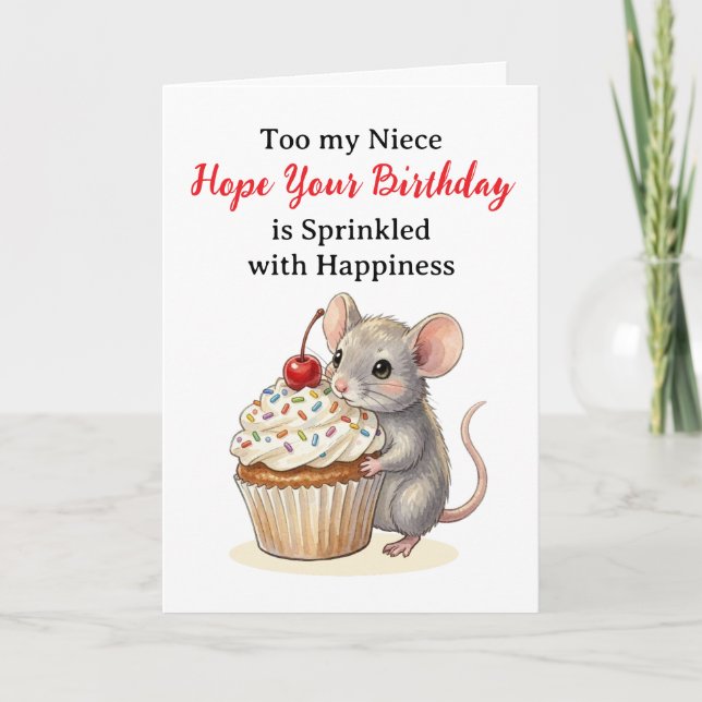 Happy Birthday Niece | Cute Mouse Karte (Vorderseite)