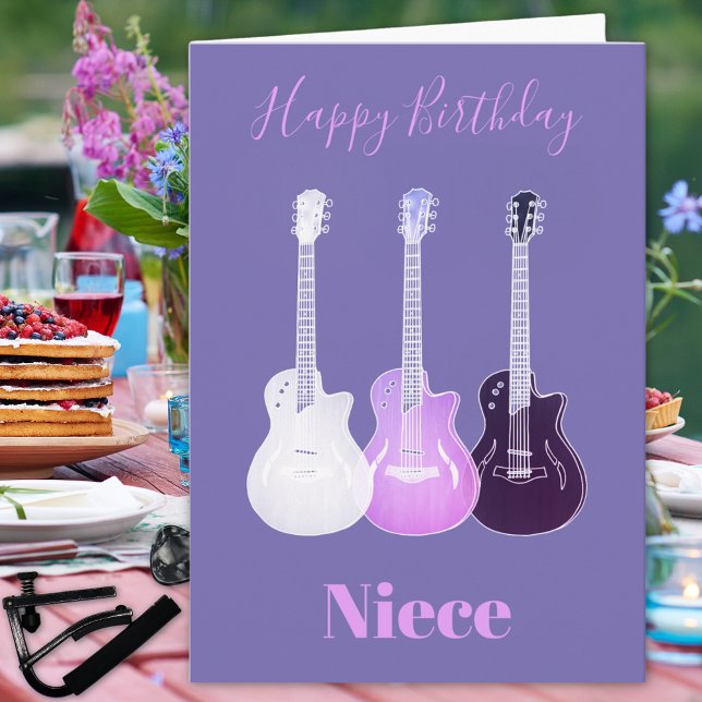 Happy Birthday Niece Pink Gitarren Karte (Rock and roll pink guitar happy birthday niece custom greetings card)