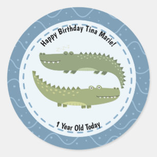 Happy Birthday Niedlich Alligators Zoo Tiere Runder Aufkleber
