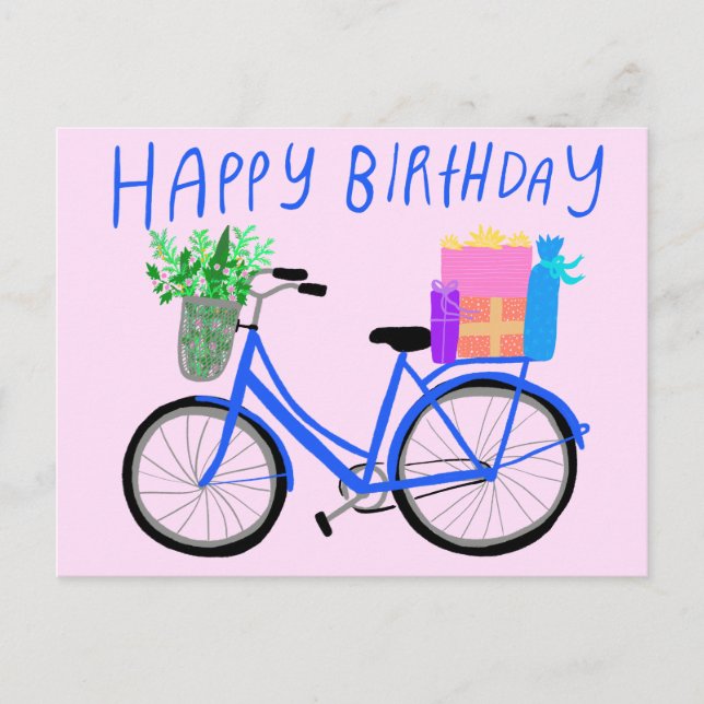 HAPPY BIRTHDAY Niedlich Blue Bicycle Custom Postkarte (Vorderseite)