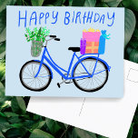 HAPPY BIRTHDAY Niedlich Blue Bicycle Custom Postkarte<br><div class="desc">Fügen Sie Ihren eigenen Text hinzu oder verwenden Sie ihn als Wandkunst in einem Rahmen oder stecken Sie ihn in einem Korkbrett. Es würde Spaß machen für ein Kinderzimmer, als Geburtstagskarte, oder um jemandem den Tag zu erleichtern! Sie können auch selbst eine Hintergrundfarbe auswählen. Karo diese niedliche Karte aus und...</div>