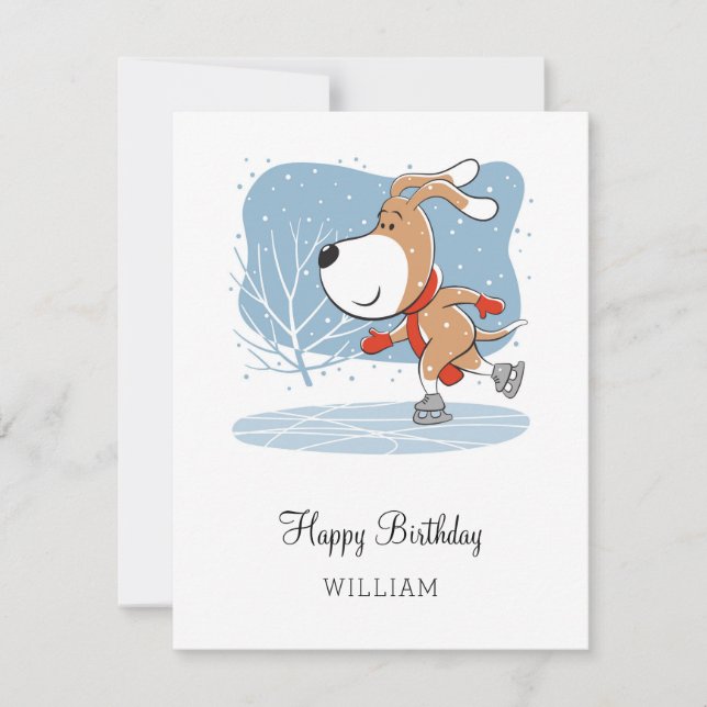 Happy Birthday Niedlich Dog Puppy Ice Skaten Fun C (Vorderseite)