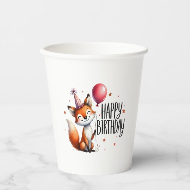 Happy Birthday - Niedlich Fox Paper Cups Pappbecher (Vorderseite)