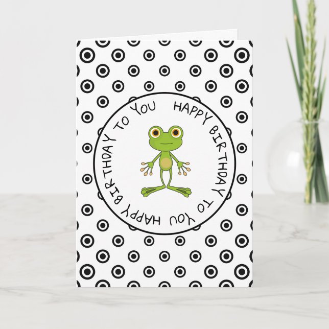 Happy Birthday Niedlich Frog Black and White Card Karte (Vorderseite)