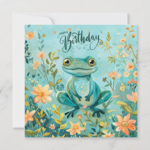 Happy Birthday Niedlich Frog mit Blume Karte