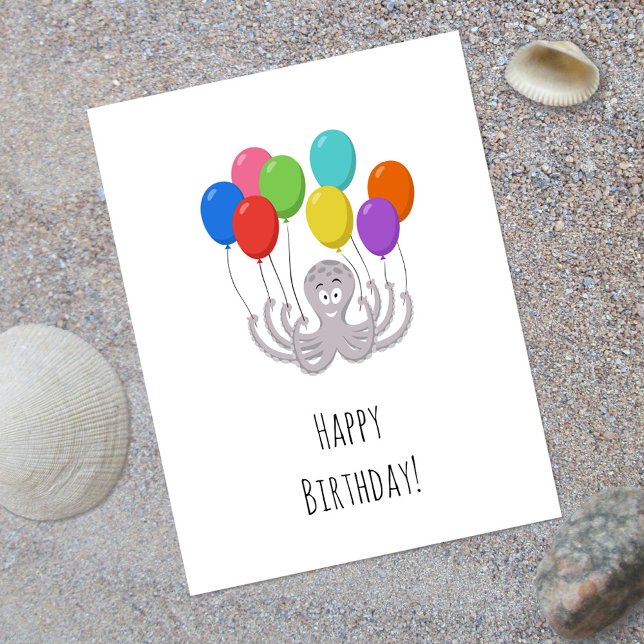Happy Birthday Niedlich Funny Cartoon Octopus Ball Postkarte (Von Creator hochgeladen)