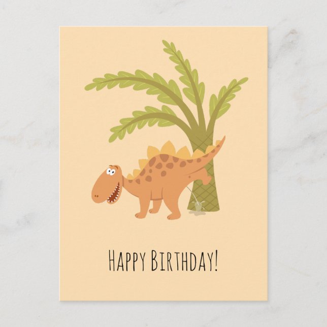 Happy Birthday Niedlich Funny Dinosaur Dino Peeing Postkarte (Vorderseite)