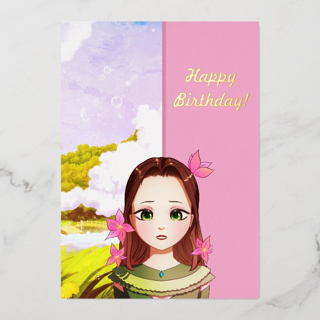 Happy Birthday Niedlich Girl Anime Einladung (Vorderseite)
