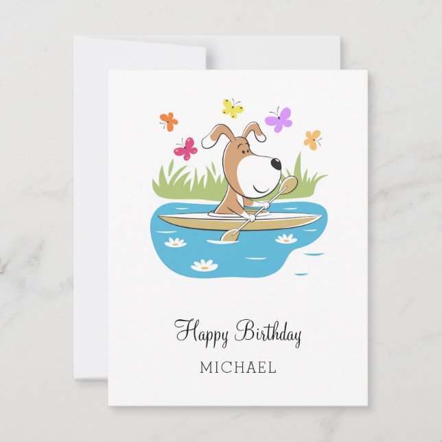 Happy Birthday Niedlich Hund Welpe Kayak Kayaking  (Vorderseite)