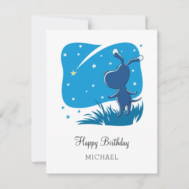 Happy Birthday Niedlich Hund Welpe Shooting Star C (Vorderseite)
