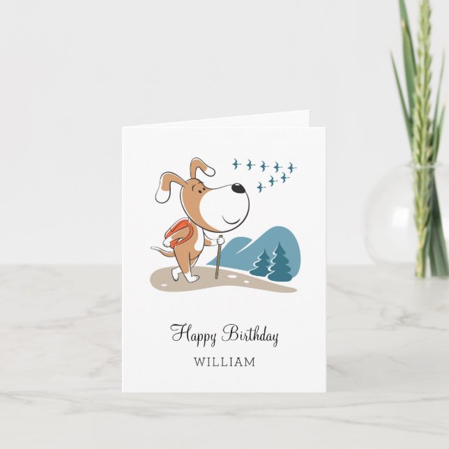 Happy Birthday Niedlich Hund Welpe Wanderung Wald Karte (Vorderseite)