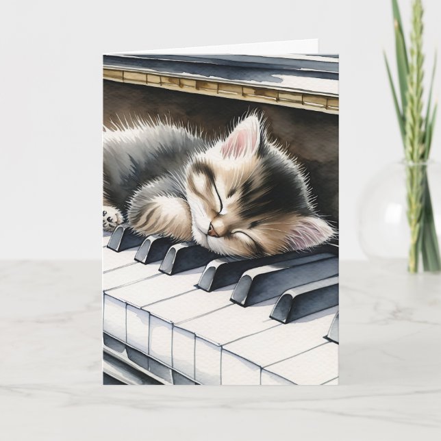 Happy Birthday | Niedlich Kitten on Piano Keys Karte (Vorderseite)