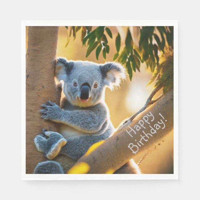 Happy Birthday Niedlich Koala Bär Serviette (Vorderseite)