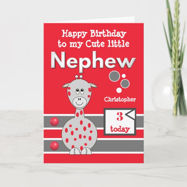 Happy Birthday niedlich Nephew jedes Alter rot gra Karte (Vorderseite)