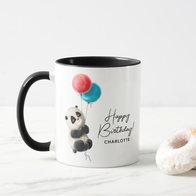 Happy Birthday Niedlich Panda Personalisierter Nam Tasse (Mit Donut)