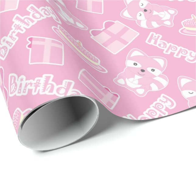 Happy Birthday Niedlich Raccoon Geschenkpapier (Rolleneckpunkt)