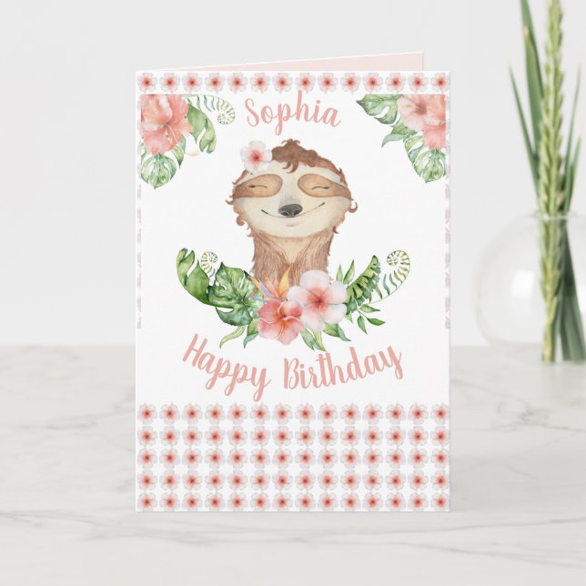 Happy Birthday Niedlich Sloth Girl Name Karte (Vorderseite)